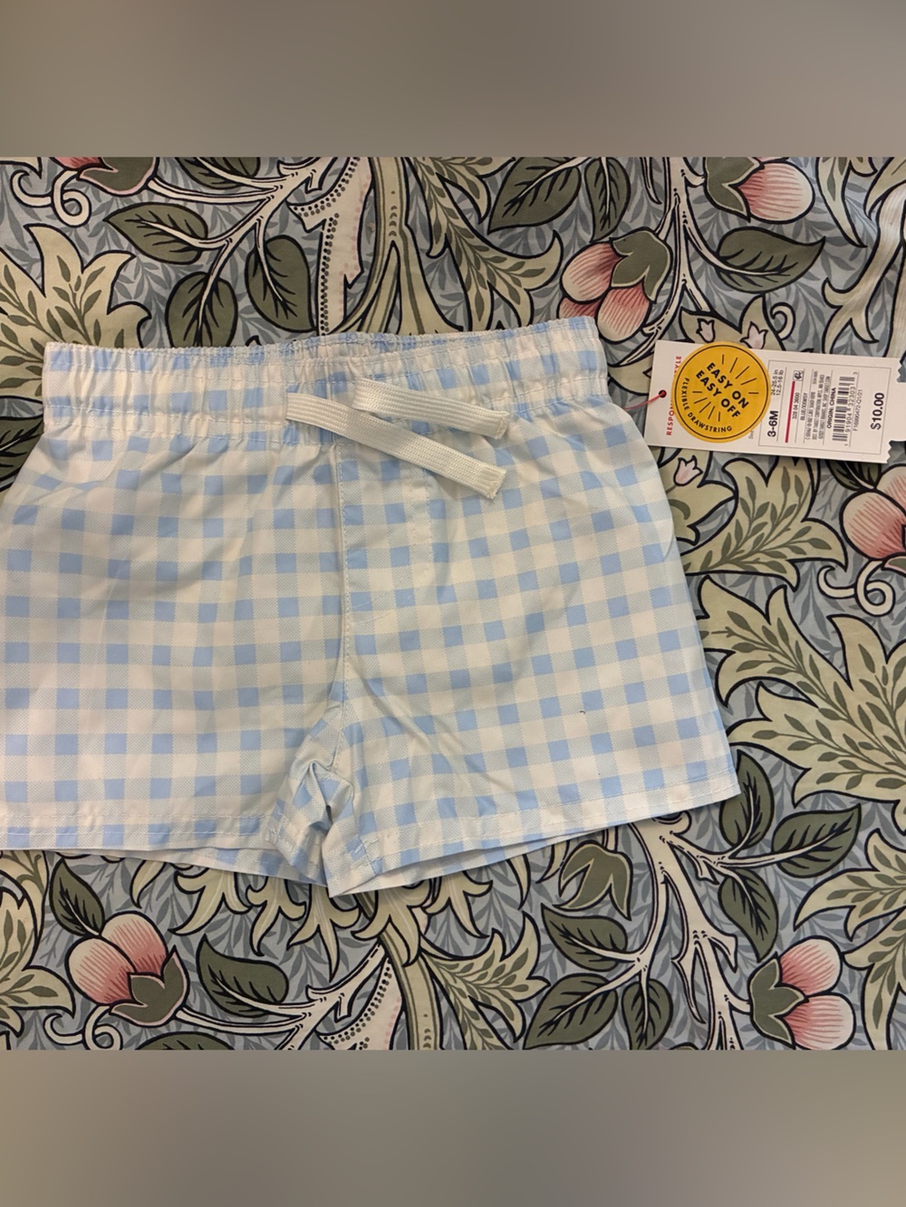 Cat & Jack Infant Blue Gingham Drawstring Bathing Suit Shorts
